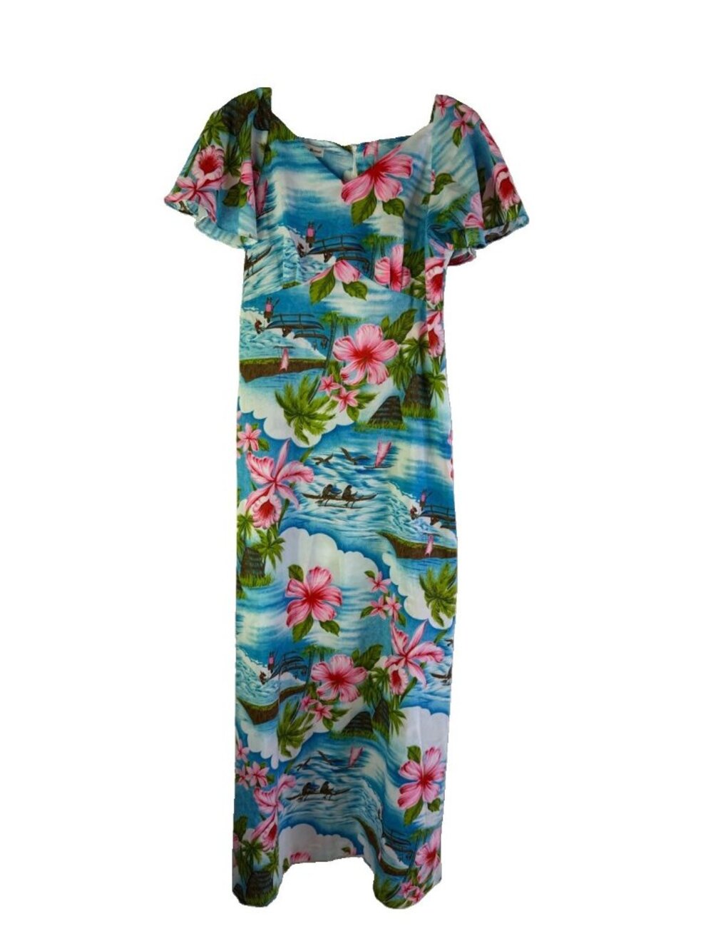 Vintage 60s Liberty Hawaii Dress Hawaiian Floral MuMu Maxi USA